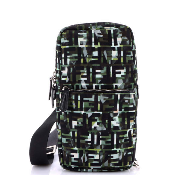 Fendi Small Front Pocket Sling Bag Camouflage Zucca Nylon - Picture 1 of 5